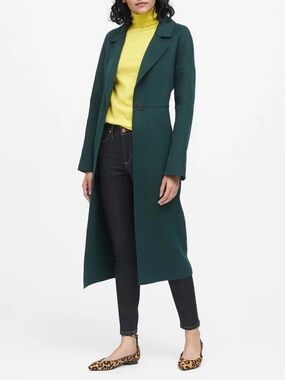 Banana Republic Pine Green Tailored Wool Maxi Coat